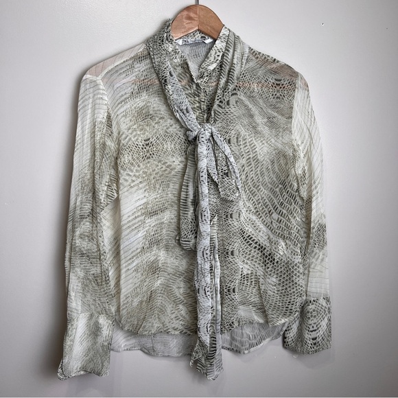 Zara Tops - Zara Sheer Snake Print Blouse with Removable Tie Neck Size Small EUC